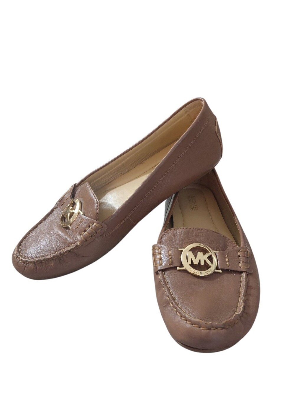 Michael Kors Tan Brown Leather MK Logo Loafers Size 7.5